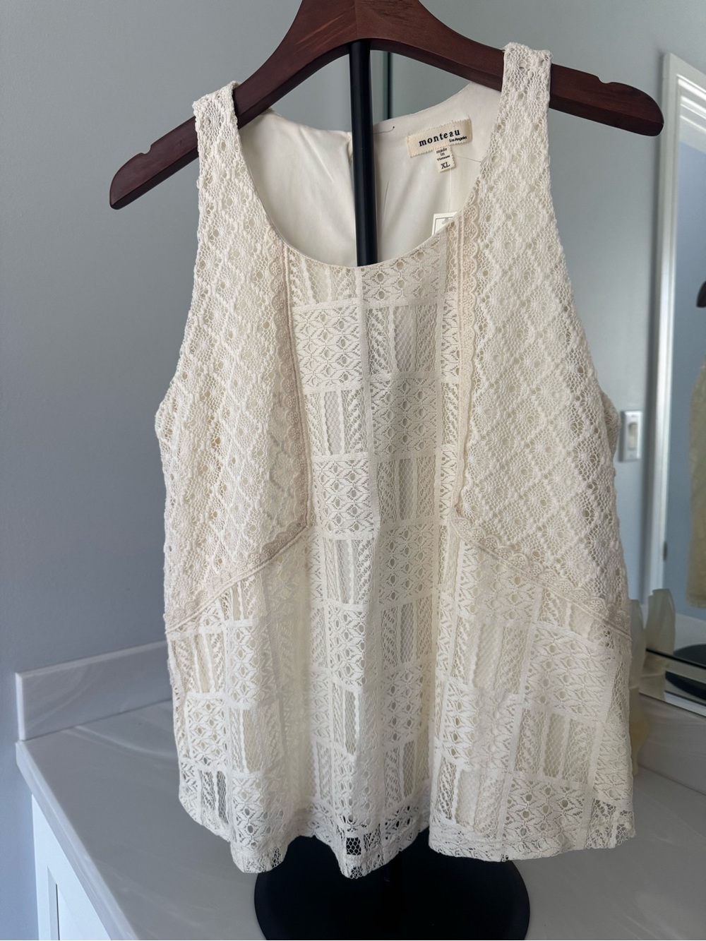 Monteau Cream Crochet Lace Tank